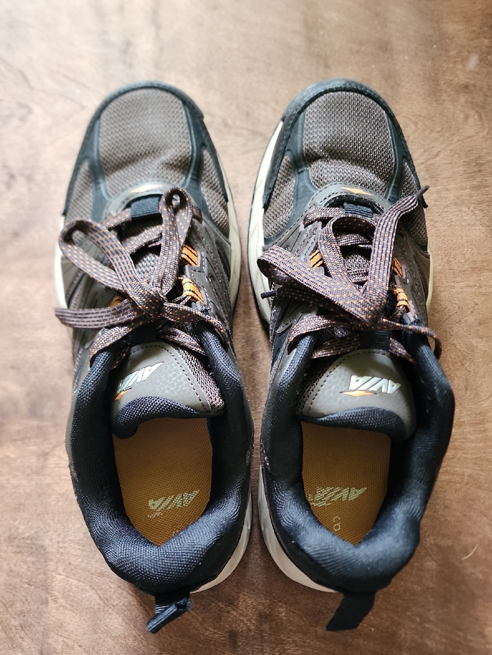 Avia Men's Brown and Black Athletic Sneakers with Orange Accents